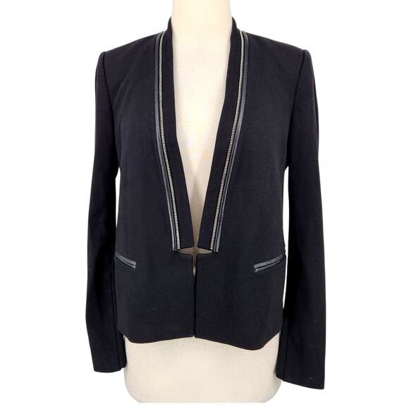 Rebecca Taylor Blazer – Zipper Detail & Faux Leather Trim Black Size 6 - Picture 2 of 7